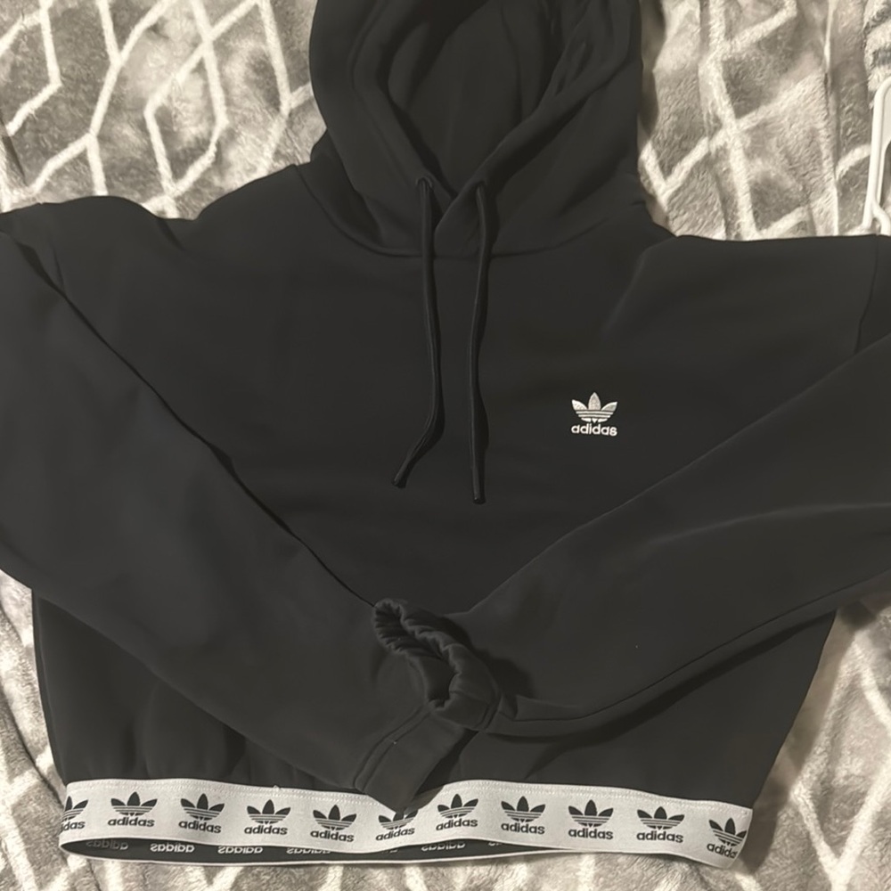 Adidas Black Hoodie with Logo Trim